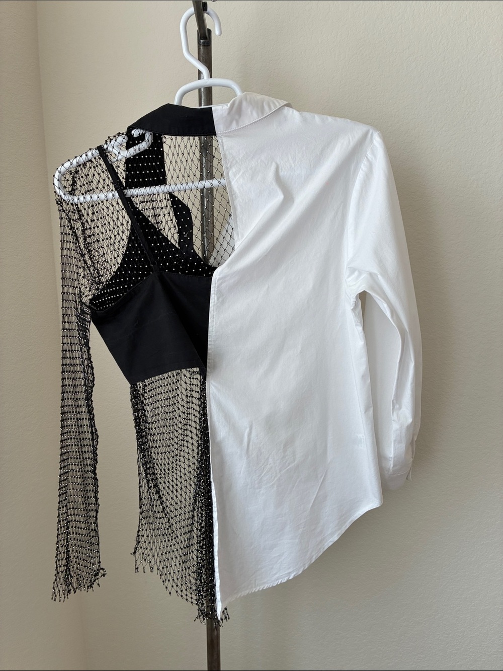 Akira sz L Bite Me Half Rhinestone Top Mesh Poplin Long Sleeve - Picture 5 of 10